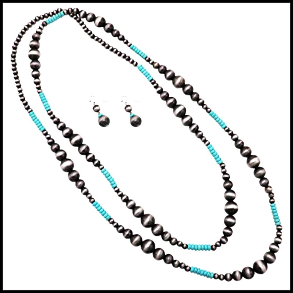 Extra Long Beaded Statement Necklace Earrings Set… - image 2